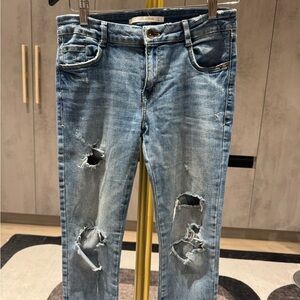 Zara Light Blue Distressed Skinny Jeans